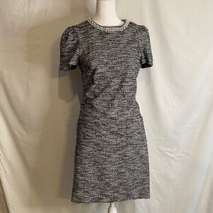 Karl Lagerfield size 4 a mini dress knit tweed black and white built-in necklace